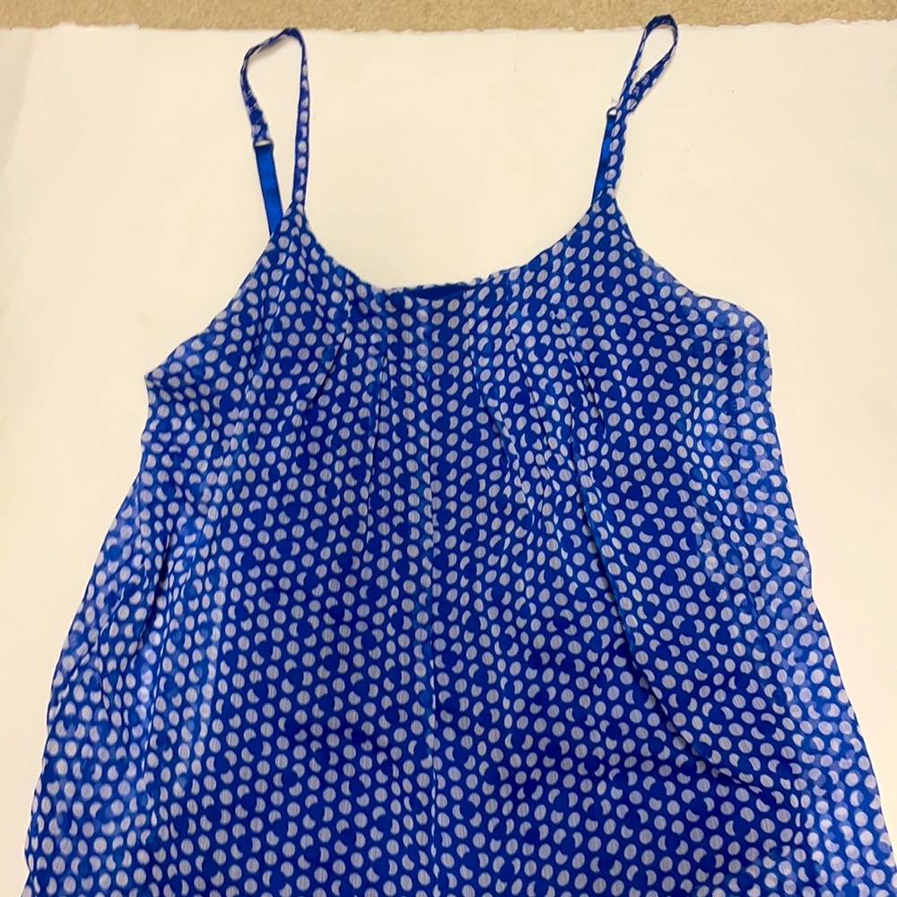 Blue and white polka dot tank